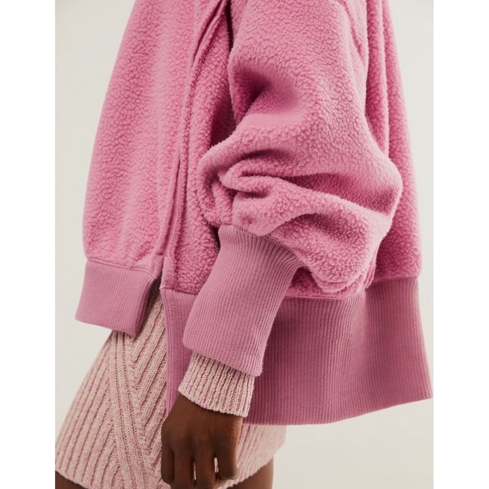 We The Free Free People Pink Teddy Fleece Cozy Camden Oversized Sweatshirt S - Picture 2 of 11
